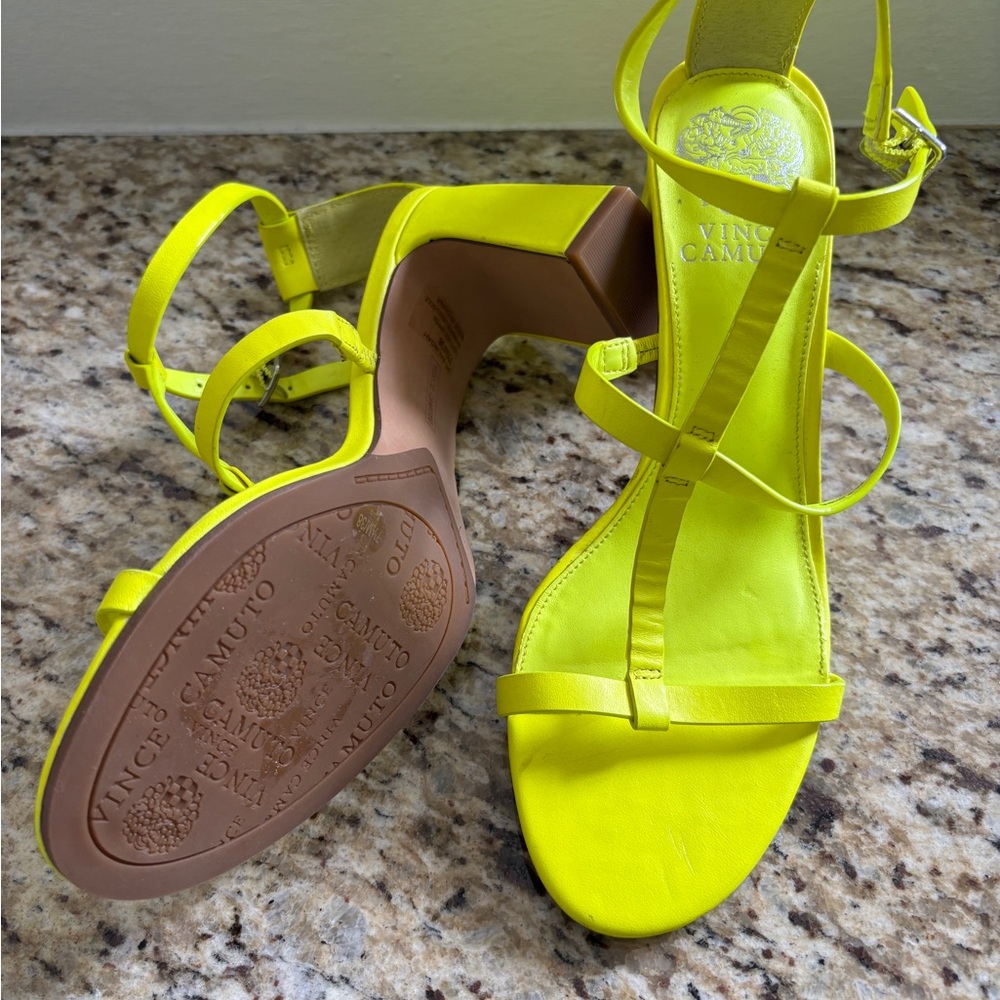 Vince Camuto Yellow Heeled Sandals with Strappy Design